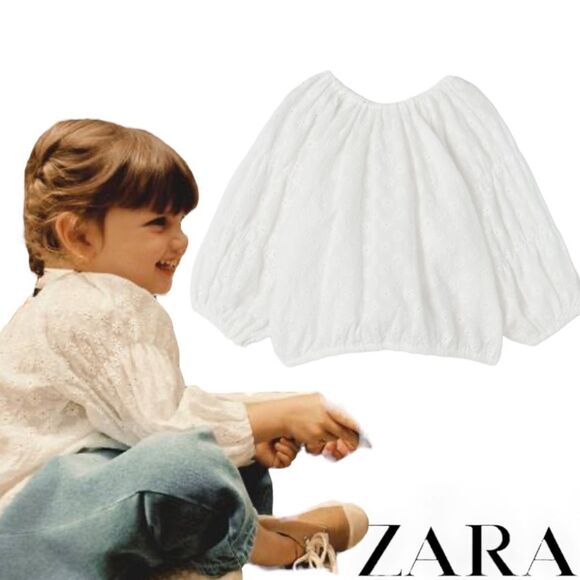 ZARA Kids | White | DAISY EMBROIDERED TOP - Picture 1 of 6